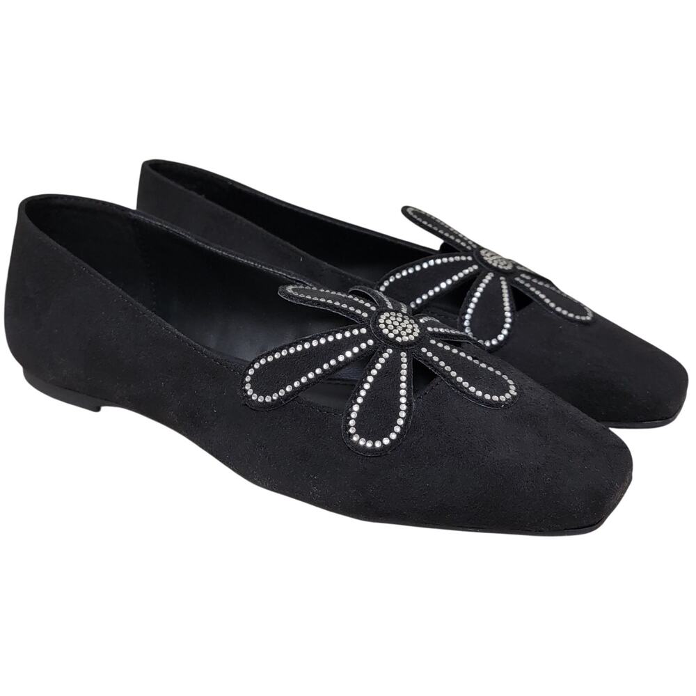 Katy Perry Collections Black Suede Floral Crystal Accent Flats